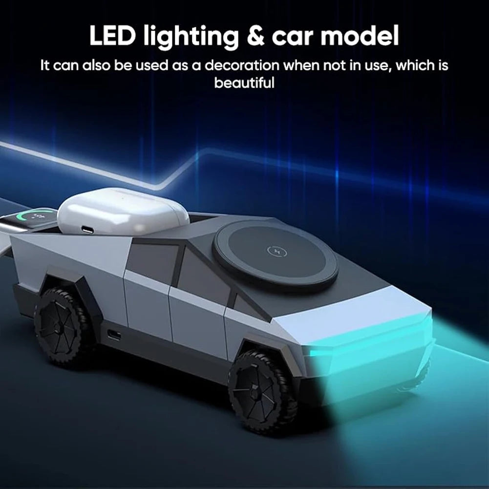 3 in 1 Charging Station Cybertruck Magnetic Wireless Charger for iPhone 16/15/14/13/12 Series for Watch 10 9 8 7 6 for Airpods