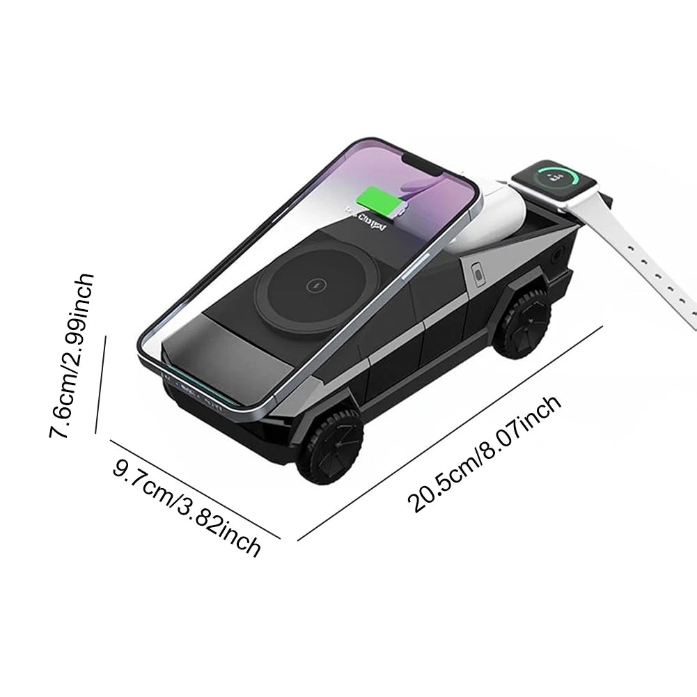 3 in 1 Charging Station Cybertruck Magnetic Wireless Charger for iPhone 16/15/14/13/12 Series for Watch 10 9 8 7 6 for Airpods