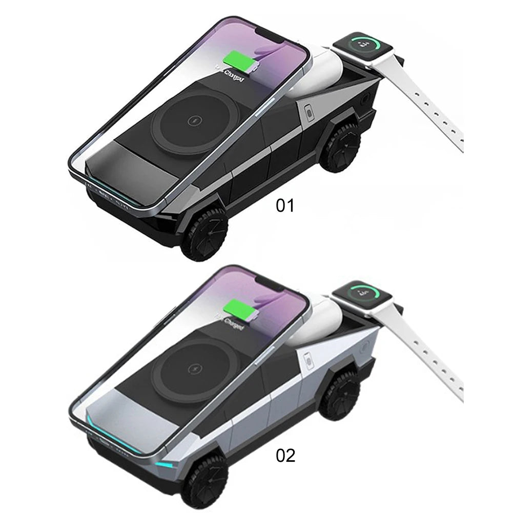 3 in 1 Charging Station Cybertruck Magnetic Wireless Charger for iPhone 16/15/14/13/12 Series for Watch 10 9 8 7 6 for Airpods