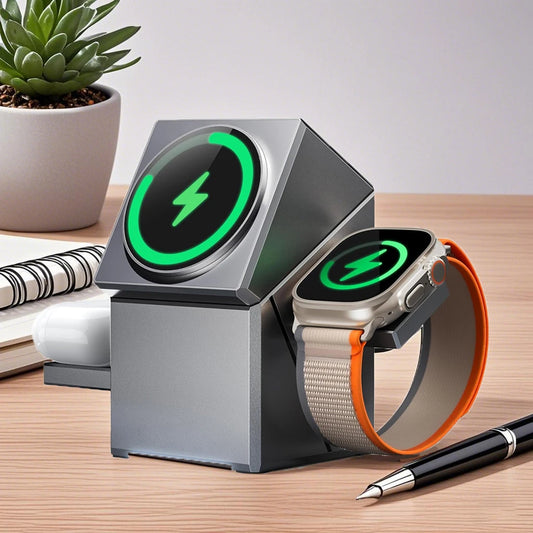 3-in-1 Portable Wireless Charging Station 30W Fast Charger Stand for iPhone 16/15 Series Apple Watch Ultra & AirPods - Apple Compatible