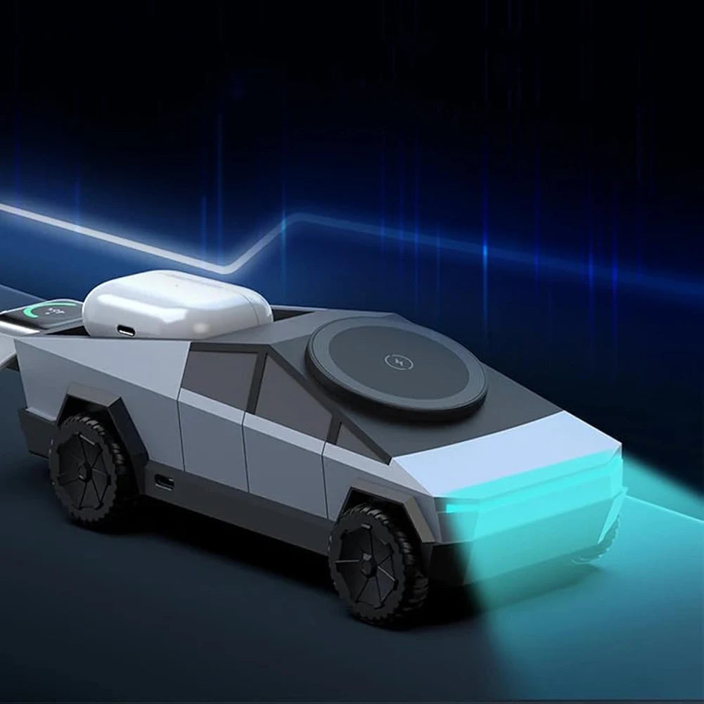 3 in 1 Charging Station Cybertruck Magnetic Wireless Charger for iPhone 16/15/14/13/12 Series for Watch 10 9 8 7 6 for Airpods